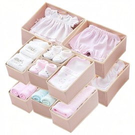 SANDOO Pink Drawer Organizer for Baby Clothes 12 Pack - Dresser Organizer for Nursery,Foldable Fabric Drawer Organizer Storage for Baby Socks,Diaper,Drool Bibs,Towels
