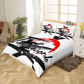 Manfei Taekwondo Kids Duvet Cover Set Single Size, Sports Theme Comforter Cover with 1 Pillowcase, Japanese Style Bedding Set 2pcs for Boys Girls Teens Adult Bedroom Decor Lightweight Bedspread Cover