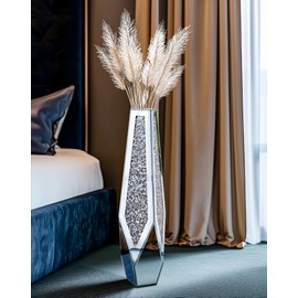 Artloge Mirror Floor Vase Crushed Diamond Silver Bling Centerpiece 33.6 inch Tall