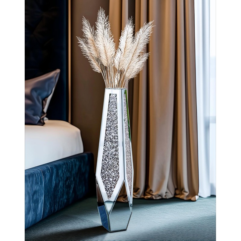 Artloge Mirror Floor Vase Crushed Diamond Silver Bling Centerpiece 33.6