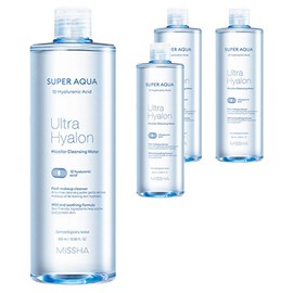 Missha Super Aqua Ultra Hyalon Micellar Cleansing Water, 500ml, 4 pcs / 미샤 수퍼 아쿠아 울트라 히알론 미셀라 클렌징 워터, 500ml, 4개