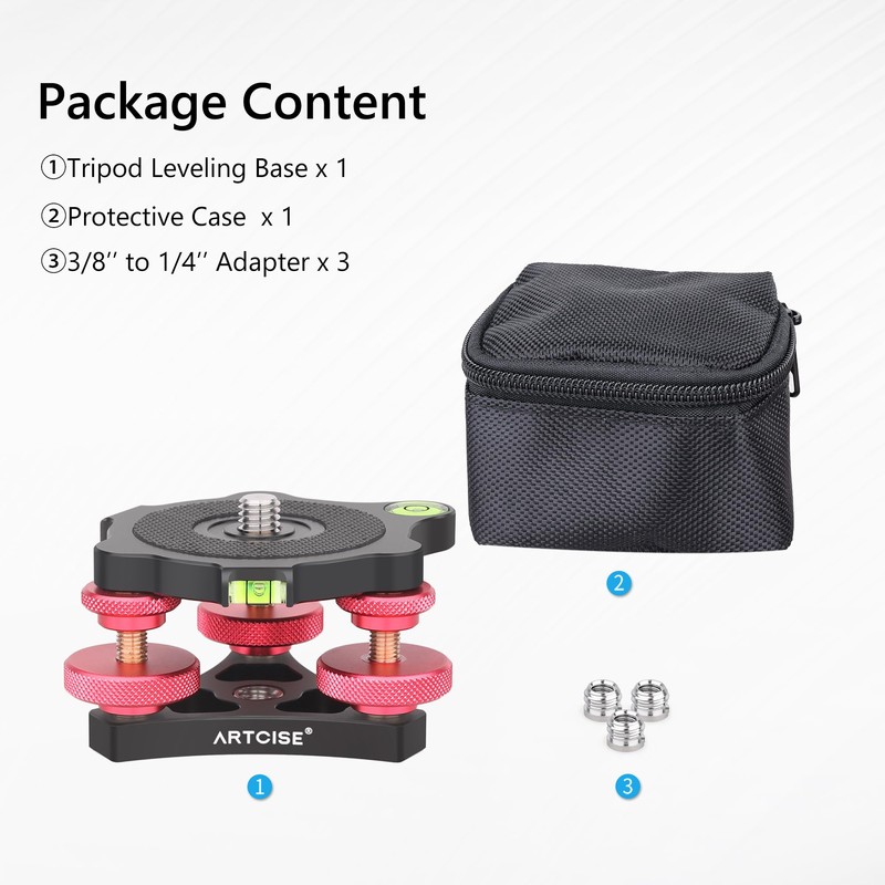 ARTCISE Tripod Levelling Base, 3-Axis Tri Wheel Head Made of