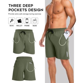 Boyzn Men's 2 Pack 5" Outdoor Summer Hiking Trail Shorts Shorts Quick Dry Stretch Lightweight Hiking with Pockets Shorts 04-Black/Gray Green-M
