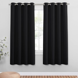 PONY DANCE Black Opaque Curtains with Eyelets, Set of 2, Short Curtains, Living Room, Blackout Curtain, Thermal Curtain, Cold Protection, Blackout Curtains for Bedroom, H 180 x W 132 cm