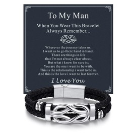 Bandmax Ich Liebe Dich Leather Bracelet Men's Stainless Steel Bracelet Men's Wrap Bracelet with Card Infinity Knot Bracelet for Birthday Christmas Fashion Jewellery Accessory, Stainless Steel