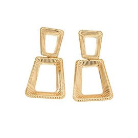 Gold Statement Earrings for Women Vintage Geometric Diamond Square Teardrop Drop Dangle Earrings Chunky Hollow Out Stripe Earrings Trendy Minimalism Statement Jewelry, Large, Metal Copper, No Gemstone
