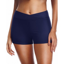 Yonique Pantalones cortos de baño para mujer, Azul marino, S