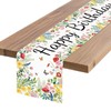 Happy Birthday Table Runner, Floral Garden Flowers Design Kitchen Dining