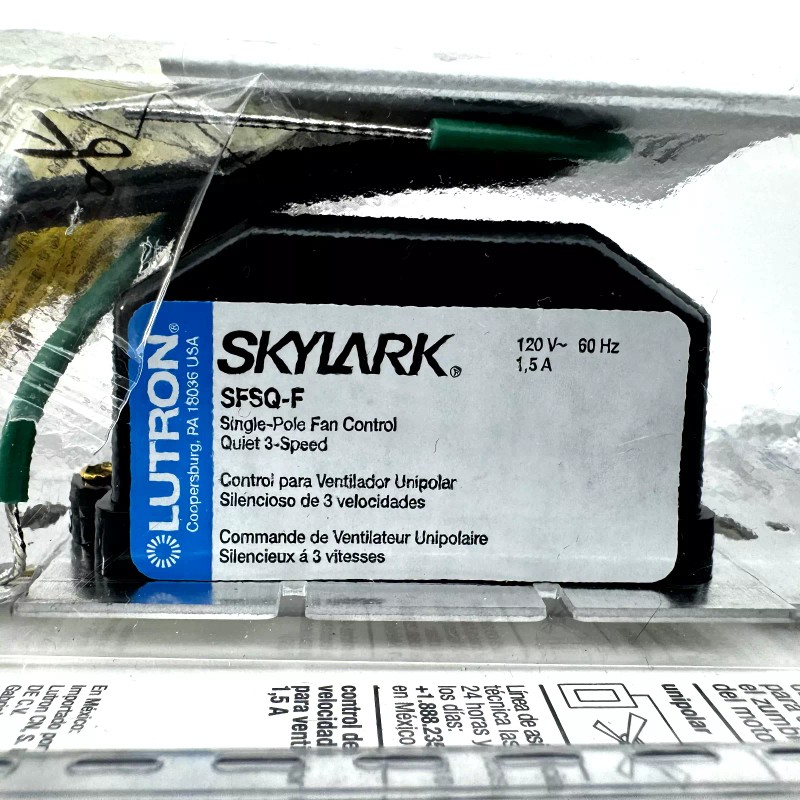 Lutron Skylark SFSQ-FH-WH White 3-Speed Fan Control For 1.5A Ceiling