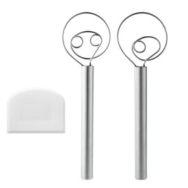 ZMREN Dänischer Teig Schneebesen, 304 Edelstahl Teig Schneebesen, 2 Stück Brotteig Schneebesen, Holländischer Schneebesen Teig Handmixer, für Backkuchen, Dessert, Sauerteig, Pizza