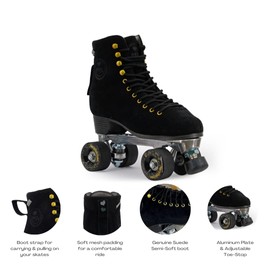 BTFL Pro Roller Skates Women, Kids & Men -Suede Boot- Indoor, Outside, Rink, & Rhythmic Roller Skating. Black, Blue, Gray, Green, Pink, White (Faya Pro, US Women´s: 09 / US Men´s: 7.5)