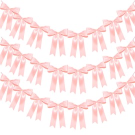 3Pack Pink Bow Garland Banner, Pink Ribbon Bow Party Decorations Garland for Birthday Baby Shower Wedding Bow Coquette Party Decor