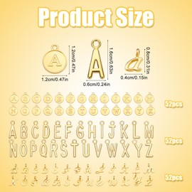 PEUTIER 156pcs Letter Charms, Alloy Gold Initial Charms from Capital A to Z Alphabet Charms Trendy Letter Pendant for Bracelets Necklace Jewelry Making Gift