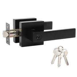 Entry Door Handle, Black Door Lever with Lock and Key, Entrance Door Lock Heavy Duty Keyed Exterior Door Knob for Bedroom, Bathroom, Front Door, Office, 1 Pack in Black Each with 3 Keys