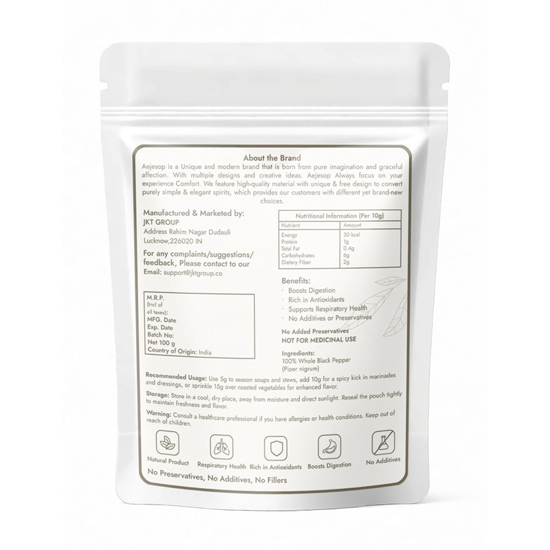AEJESOP Organic Black Pepper Powder, 100g