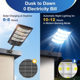 Solar Lights Outdoor Waterproof–6500K LED Street Lights with Motion Sensor & Remote, Dusk to Dawn Flood Lights, Wide Angle Illumination Solar Parking Lot Lights for Yard, Patio, Garage (2 Pack)