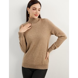 Chanyarn Women's 100% Pure Cashmere Sweater Turtleneck Long Sleeve Warm Soft 2024 Fall Winter Knit Pullover (Tan,L)