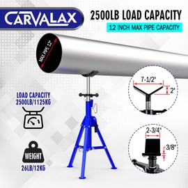 CARVALAX V-Head Pipe Jack Stand, 28"-52" Adjustable Height Pipe Stand Fits 1/2" - 12" Pipe Capacity w/ 2500LB Load Capacity, Steel Jack Stand with Portable Folding Legs