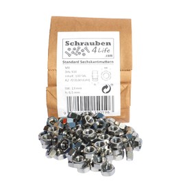 Hexagonal Nut Stainless Steel Plastic Free Packed Schrauben4Life - A2-70, DIN934 Stainless Steel, Nuts for Industrial, Garden and Home (100, M8)