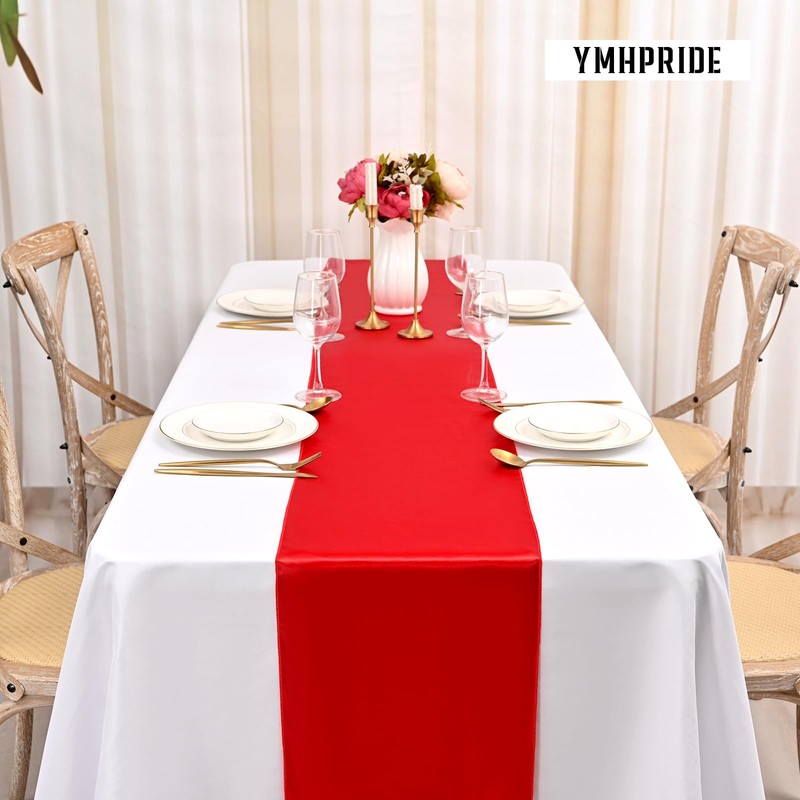 YMHPRIDE 10 Pack Red Table Runner Satin Table Runner, 12x72