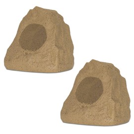 Theater Solutions 2R4S Outdoor Sandstone Rock 2 Speaker Set for Yard Patio Pool Spa