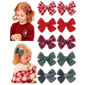 10 Pcs Christmas Hair Bows for Girls, Plaid Holiday Hair Bows