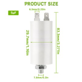 BOJACK CBB60 Motor Capacitor 5uF 450V Starting Capacitor 30 x 57 mm Capacitor 5 µF 450 Volt M8 Plug, Suitable for Electric Motors and Swimming Pool Pumps, 50/60Hz