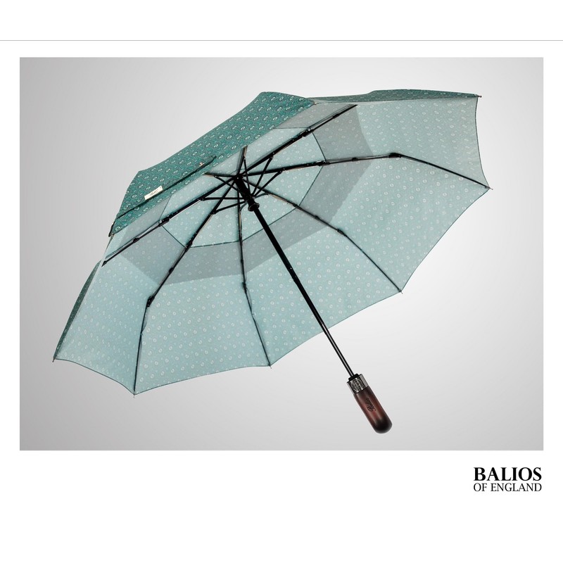 Balios Travel Folding Umbrella with Real Wood Handle Auto Open