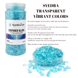 Syedra Crushed Glass for Crafts, Broken Glass Pieces,Bar, Garden Decoration 3-6mm, 1.5 Pound Jar (Light Turquoise)