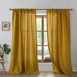 Get Bed Ready Pure Luxury Linen Window Panels 100% European Flax Semi Sheer Opaque Curtains 2pc. Rod Pocket Back Tab Lightweight Set of 2 Panels (Mustard Yellow, 50W x 96L)