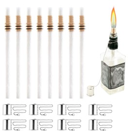 Wine Bottle Torch Kit 8 Pack, Includes 8 Long Life Torch Wicks, Lamp Cover & Brass Wick Mount(13.7 Inch,Bottle not Included)