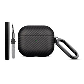 LOPIE Carbon Fiber Texture Designed for AirPods 3 Case Cover, Handmade Vegan Leather Case with Keychain & Cleaner Kit, Protective Hard Shell Cover for AirPods 3rd Generation - Black