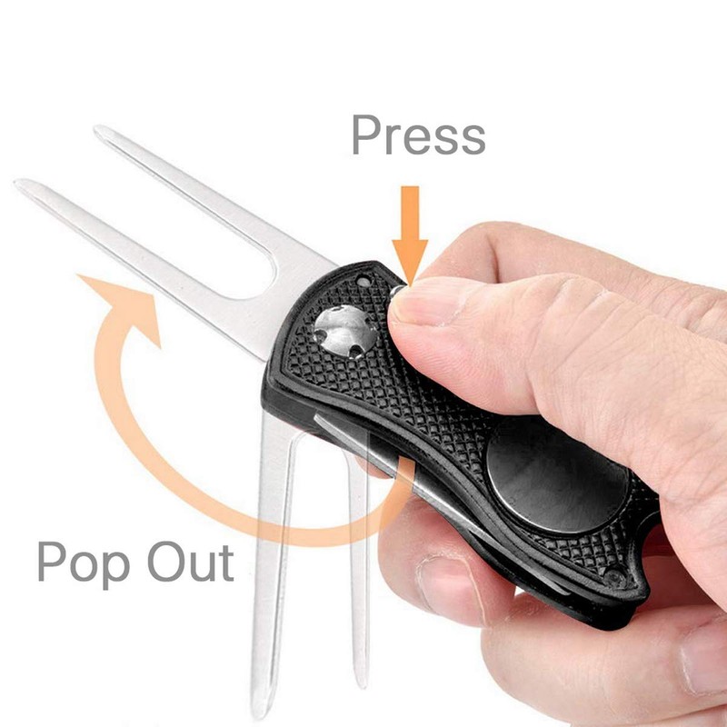 Metal Foldable Golf Divot Repair Tool with Pop-up Button &