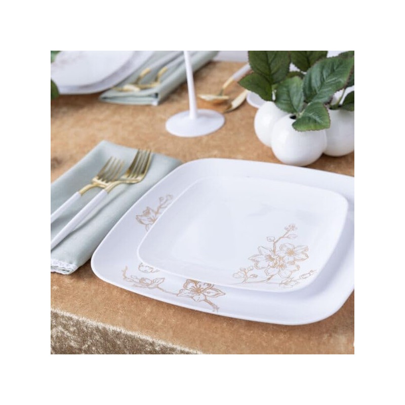 Blue Sky Gold Buds Elegant 6" Square Disposable Plastic Plates