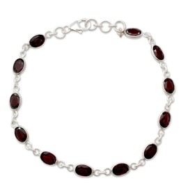 NOVICA Artisan Handmade Garnet Tennis Bracelet .925 Sterling Silver India Red Link Style Birthstone 'Romantic Red'