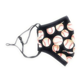 Maskara by BengC Black Baseballs Tossed ADULT Face Mask for Big Kid Teens Men Women - 3D fit - Nose Clip - Triple Layer Cotton - Handmade in USA