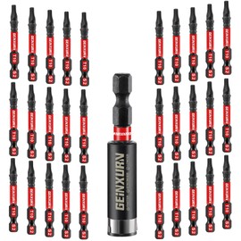 GEINXURN 30-Piece T10 Bit Set 50 mm Length #10 Torx 1/4 Inch Hex Shank Impact-Resistant Screwdriver Bit Set with 1 Piece 60 mm Magnetic Bit Holder, S2 Alloy Steel