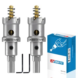 DKIBBITH TCT Hole Saw Set, 2-Pack 15/16" (24mm) Heavy Duty Tungsten Carbide Tipped Hole Cutters for Stainless Steel, Copper, Iron, Brass, Plastic with Titanium-Plated Pilot Drill Bits