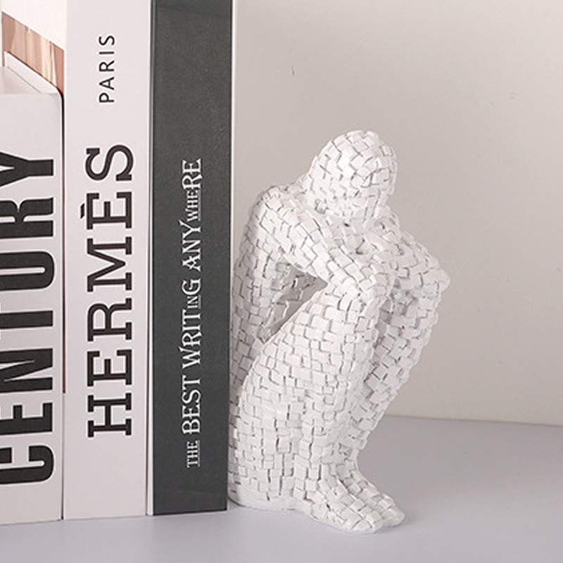 Abstract Mosaic Sculpture White Resin Eco Friendly Bookend Function Thinker