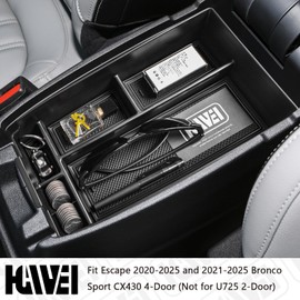 HGWEI Center Console Organizer Compatible with Ford Escape 2020-2025/Bronco Sport 2021-2025 Accessories, Insert Armrest Box Secondary Storage Tray Black ABS Materials (Not for U725 2-Door)