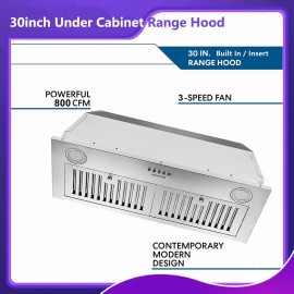 Zomagas 30in Built-in Range Hood Insert Style 800CFM Ducted/Ductles