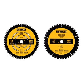 DEWALT Miter Saw Blade Combo Pack, 12” Blades, 40 Tooth & 60 Tooth, Fine Finish, Ultra Sharp Carbide (DWA112CMB)
