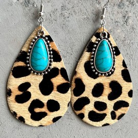 twinkle eye 80s Neon Earrings Faux Leather Earrings Retro Drop Dangle for Women 80's Party Leopard Western Turquoise Statement Jewelry
