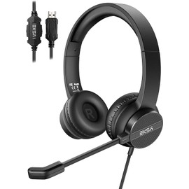 EKSA H12E Headset, USB Wired with Microphone, Commercial Use, AI Noise-Canceling Headphones, 5.6 oz (160 g), Ultra Lightweight, 270° Rotatable Microphone, High Performance, Mute Function, Volume Adjustment, PC Headset, Binaural, Web Conference, Business, Telework, Remote Work, Voice Chat, PC Black