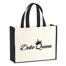 huuraa Jute Bag Decorative Queen Crown Carry Bag Black Size 21 Litres with Motif for All Queens Gift Idea for Friends and Family, multicoloured