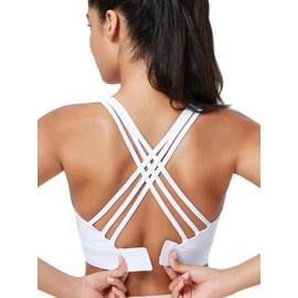 High Impact Sports Bra for Women High Support Molded Cups Strappy Women’s Sports Bra for Workout,Training and Running White