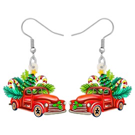 YINYA Acrylic Red Christmas Tree Truck Earrings Dangle Drop Sleigh Jewelry for Women Funny Gifts Charms Party Favors Decor (Rose)