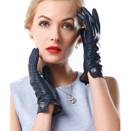 NappaNovum Women's Italian Leather Gloves Lambskin Winter Comfort Gloves (Touchscreen or Non-Touchscreen), Dark Navy, Small