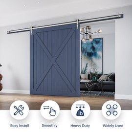 EaseLife 12 FT Brushed Nickel Sliding Barn Door Hardware Track Kit,Basic J Pulley,Heavy Duty,Slide Smoothly Quietly,Easy Install (12FT Track Kit for 72" Wide Single Door)