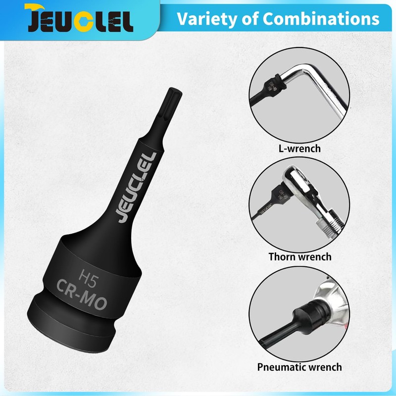 JEUCLEL 5mm Hex Impact Bit Socket, H5 1/2-Inch Impact Drive